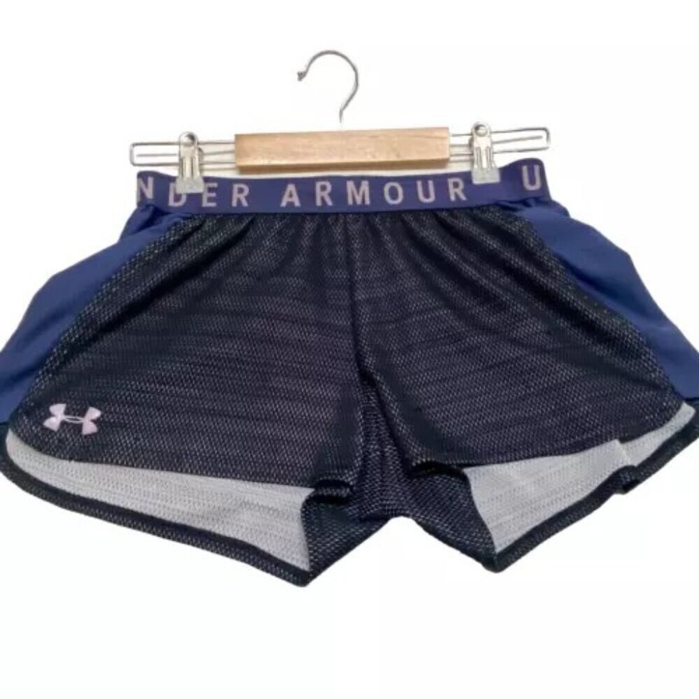 Under Armour Gym‎ Shorts Women's Small Black Gray Blue Unlined 3" Inseam Running